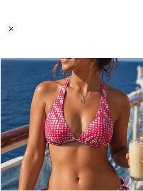 Ninety Pink Halter Sequins Dot-Print Bikini Top